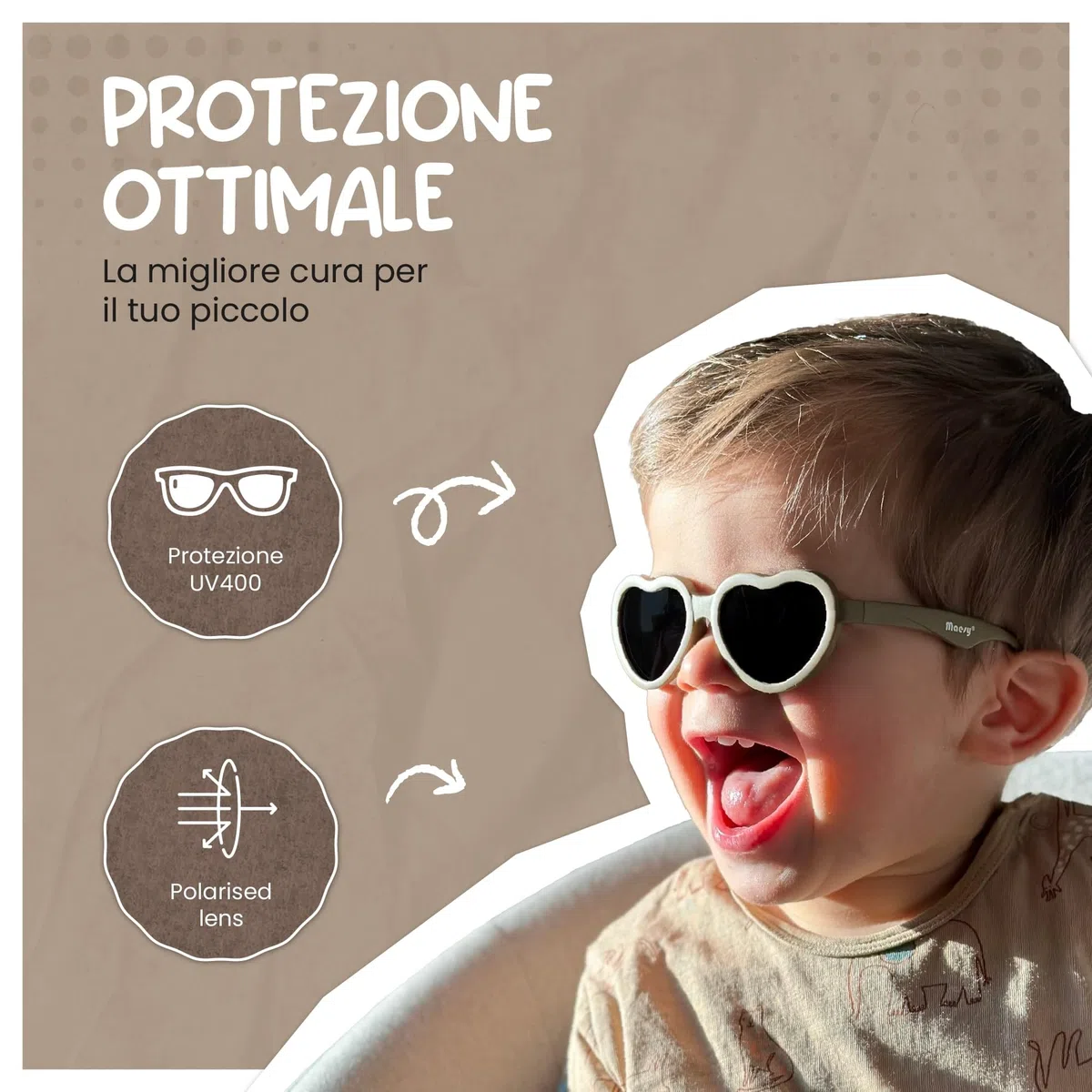 Occhiali da Sole per Bambina, 0-2 Anni, Protezione Polarizzata UV400, Montatura Flessibile e Pieghevole, Cinturino Elastico Regolabile, Occhiali da Sole Sicuri e Comodi per Bambino, Maes