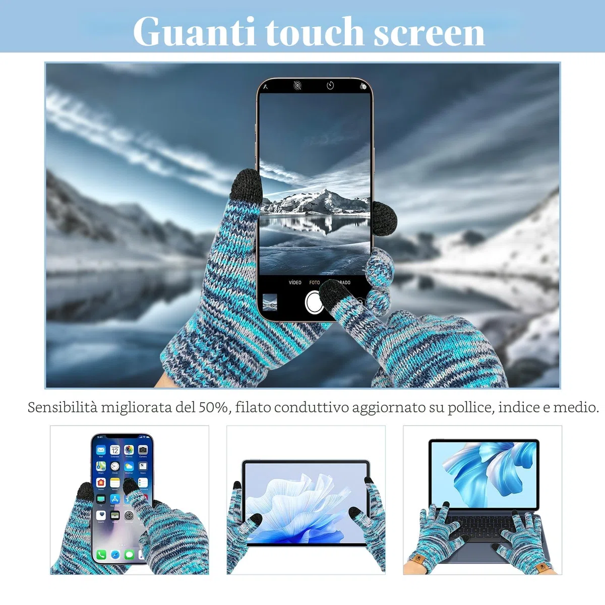 Cappello Sciarpa Donna Invernale e Guanti Touch Screen Invernali 3 Pz Berretto con Pompom e Sciarpa con Frange Guanti Termici