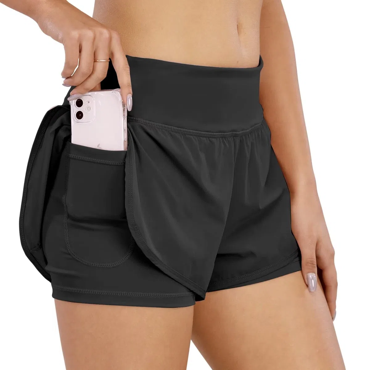 Pantaloncini da Corsa Donna,Pantaloncini Sportivi Estivi 2 in 1 Shorts Donna Sportivi a Vita Alta Pantaloni Corti Donna per Corsa Yoga Fitness con Tasche con Cerniera Interna