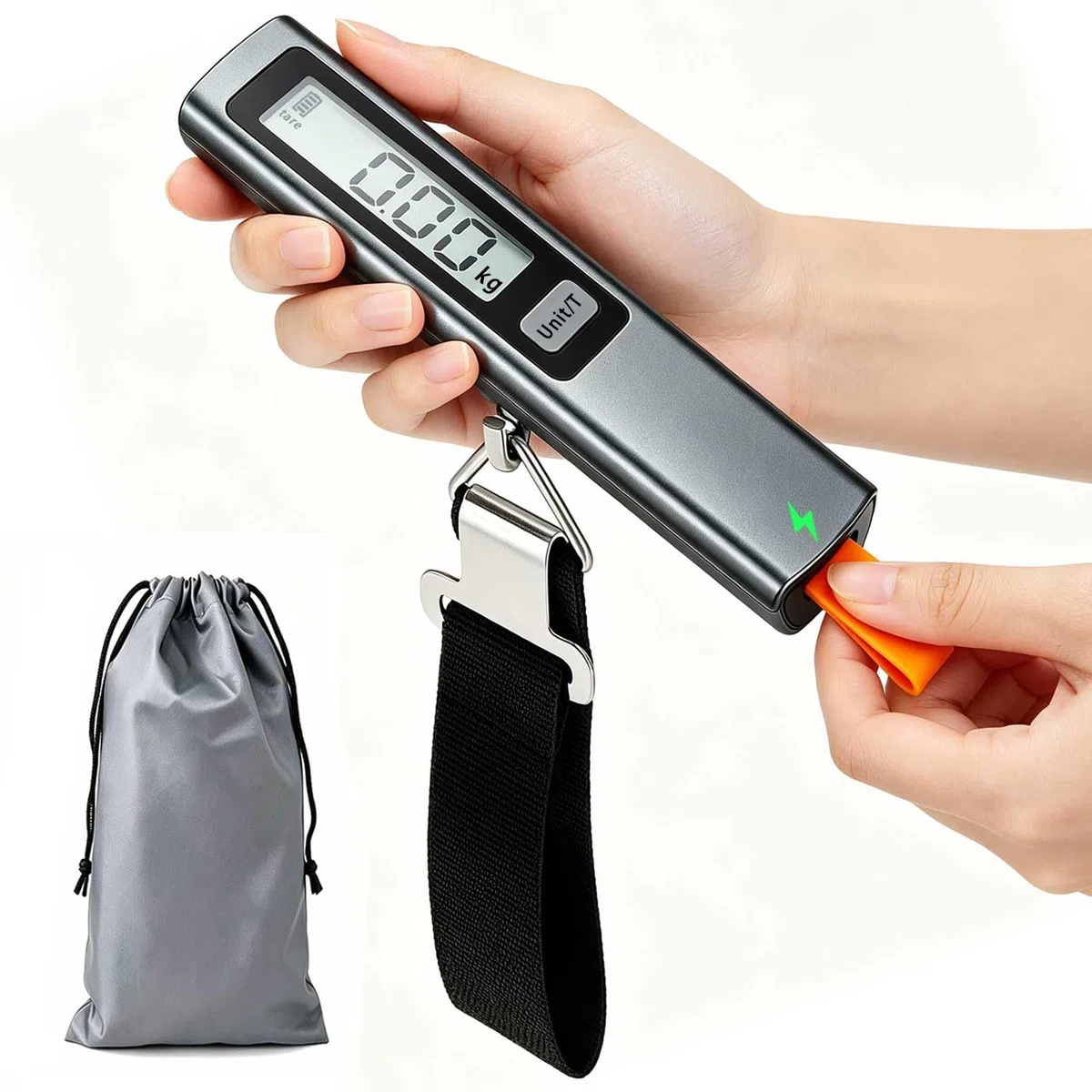 QL bilancia per valigie per viaggi senza batterie, 6 funzioni, Tara, conversione unità, blocco peso, display LCD digitale, fino a 50 kg/110 libbre, bilancia per bagagli per valigie adatta per viaggi