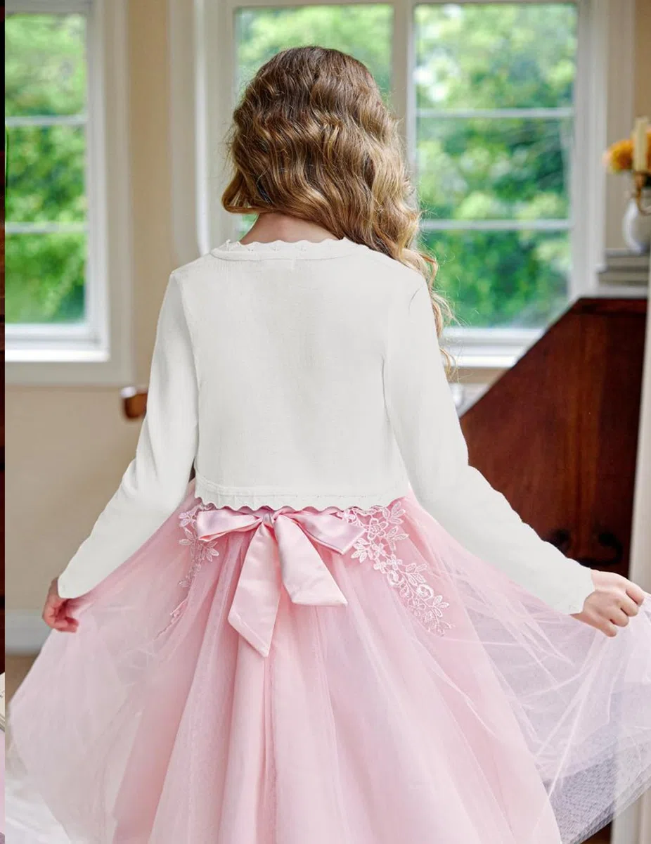 trudge Ragazze Bolero Giacca Cardigan a Maniche Lunghe Coprispalle per Bambini Elegante Giacca a Spalla Festiva Cardigan Corto Primaverile con Bottoni
