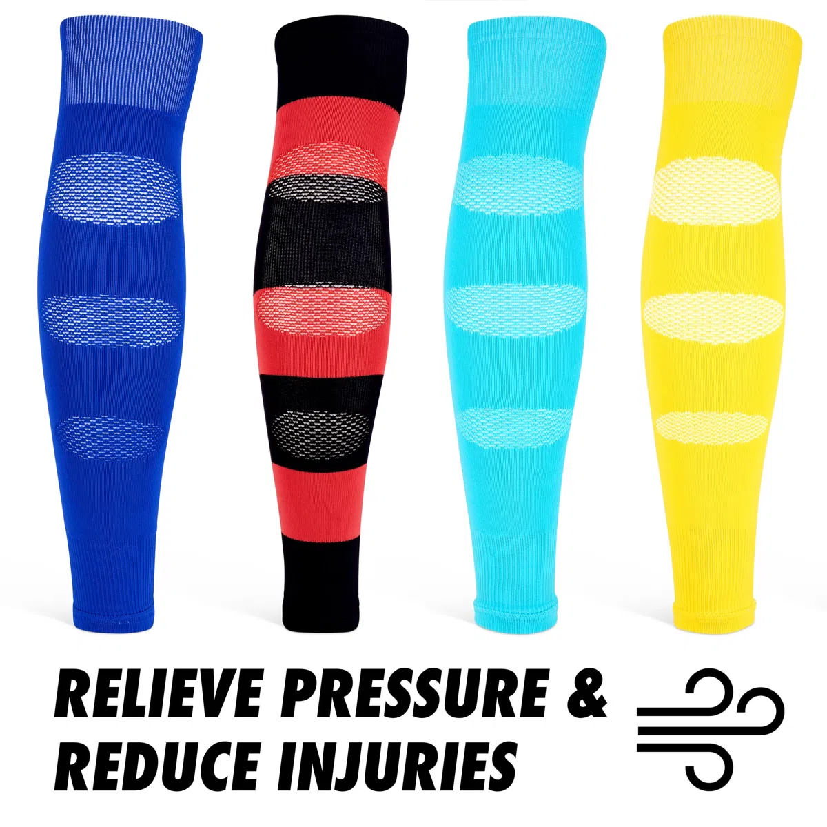 Performance Football Sock Sleeves – Premium Lion Breathe Technology – Rete traspirante per ridurre la pressione sui muscoli del polpaccio, Giallo fluo, S