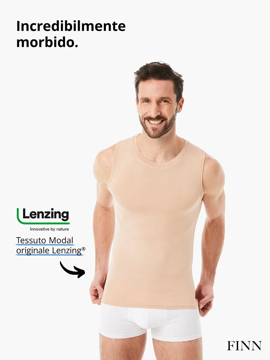 FINN Maglietta Intima Business Uomo Senza Maniche con Collo Rotondo - Maglia Sottogiacca in Originale Tessuto Lenzing® Modal - La Canotta Perfetta sotto Camicia e Abito