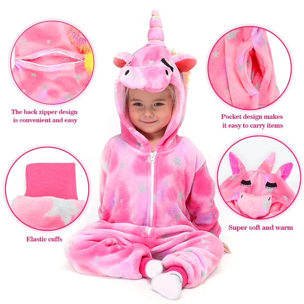 Unicorno Pigiama Intero Pigiameria Bambino Carnevale Onesies Sleepwear Cosplay Costume Anime Attrezzatura Morbida Tutina Pigiami Carnevale Halloween Festa per Bambina & Ragazza