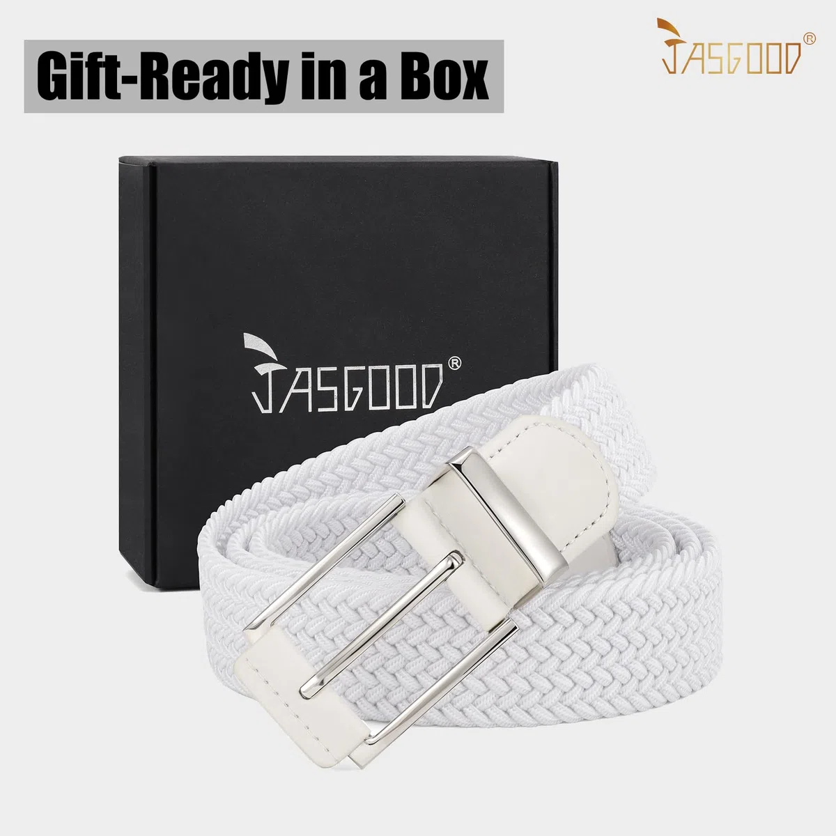 JASGOOD Cintura elastica intrecciata da uomo, cintura in tessuto elastico per jeans, pantaloni, 3,5 cm, casual, da uomo, donna, cintura da golf, confezione regalo