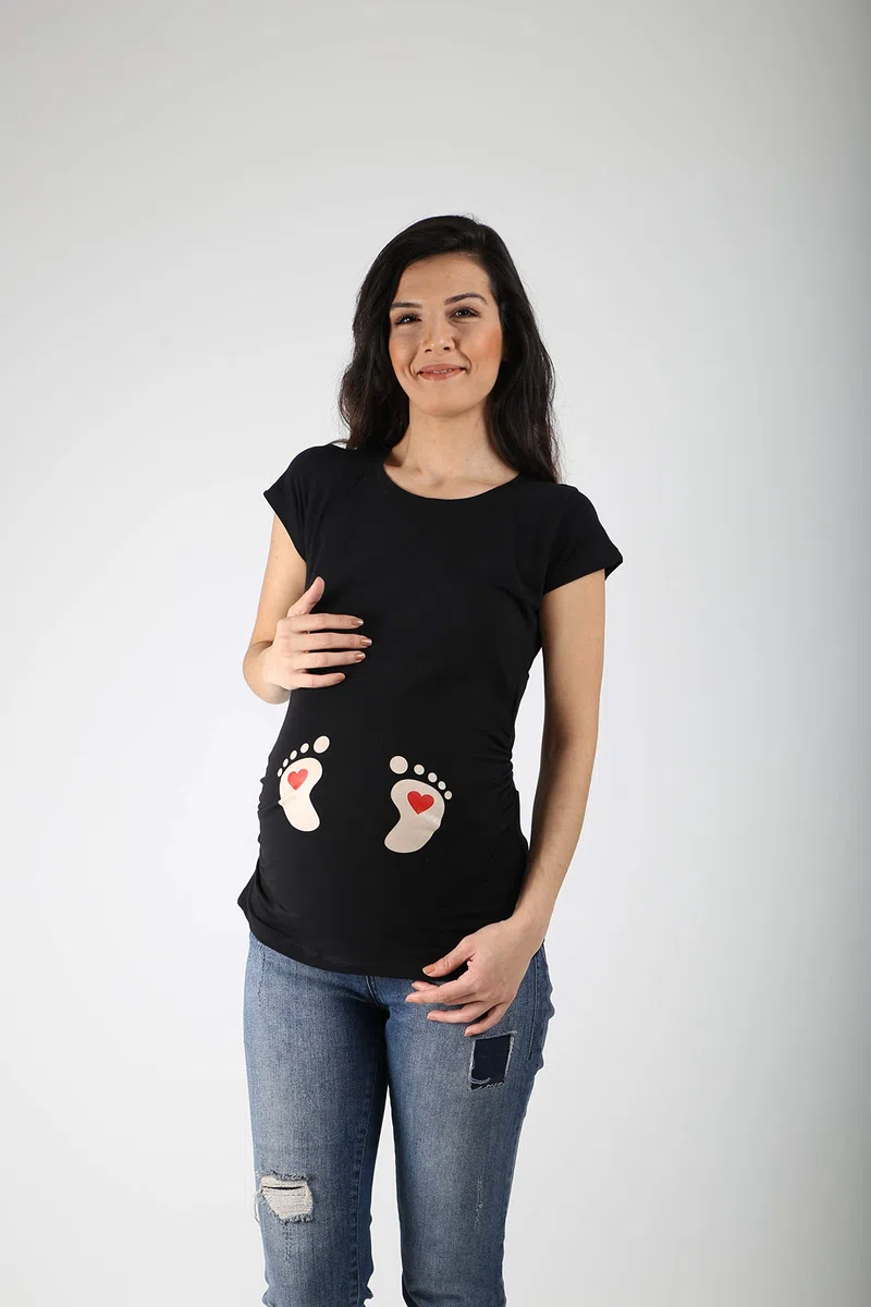 M.M.C. Impronta Bambino - Simpatica graziosa T-Shirt Premaman Manica Corta per la Gravidanza