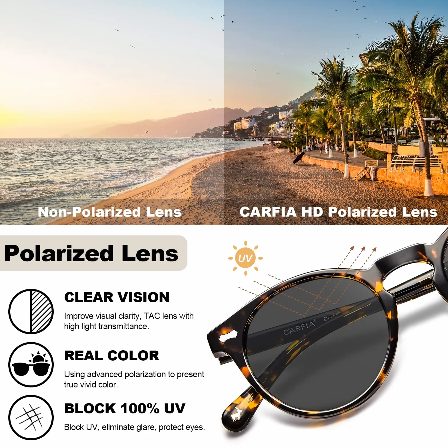 Carfia Retro Rotondi Occhiali da Sole da Donna Polarizzati UV400 Protezione