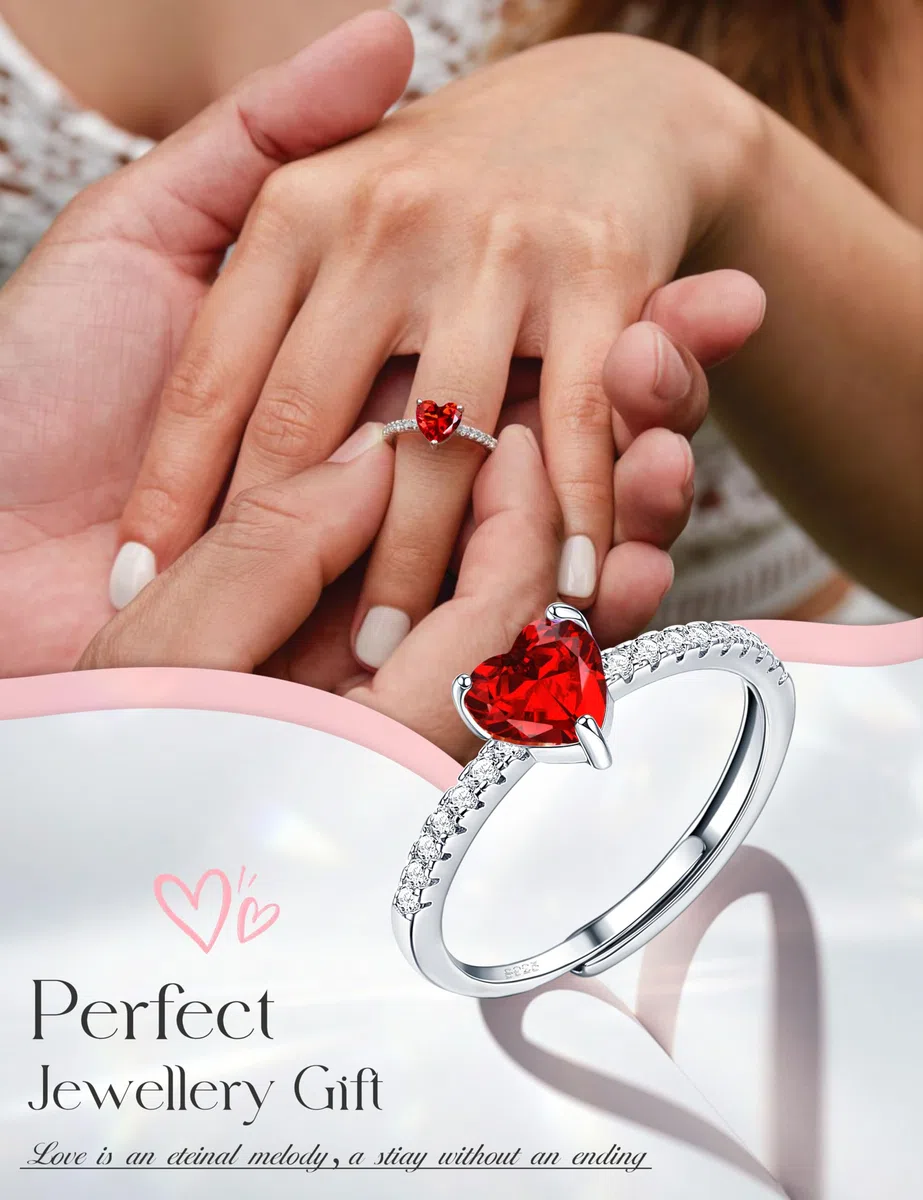 JeweBella Anello Cuore Argento 925 Donna Elegante Anello Cuore Regolabile Zirconia Cubica Amicizia Fidanzamento Matrimonio Anniversario Promessa Fedine
