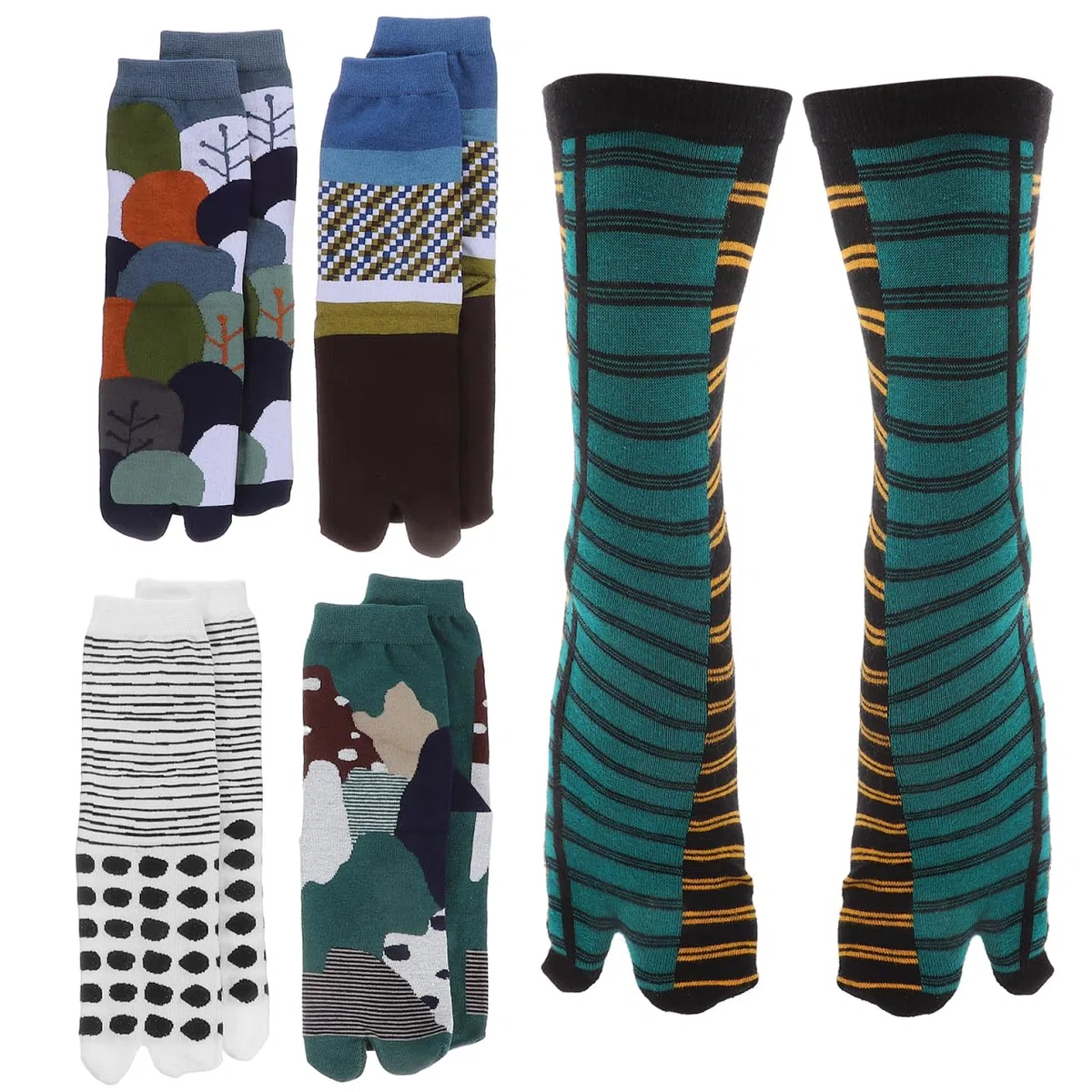 COLLBATH 5 Paia Calzini Giapponesi a Due Dita Traspiranti in Cotone Estivi Design Tabi Antiscivolo Per Uomo E Donna Confortevoli E Creativi