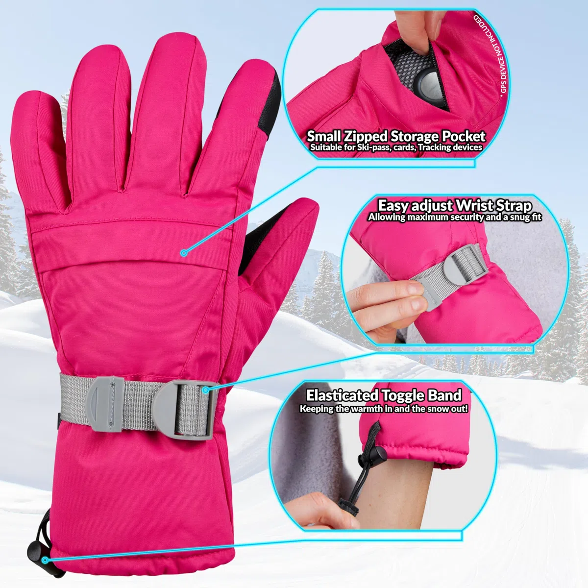 CityComfort Guanti da Sci Donna - Guanti Invernali con Touch Screen Guanti Termici Impermeabili Imbottiti per Neve Snowboard Freddo