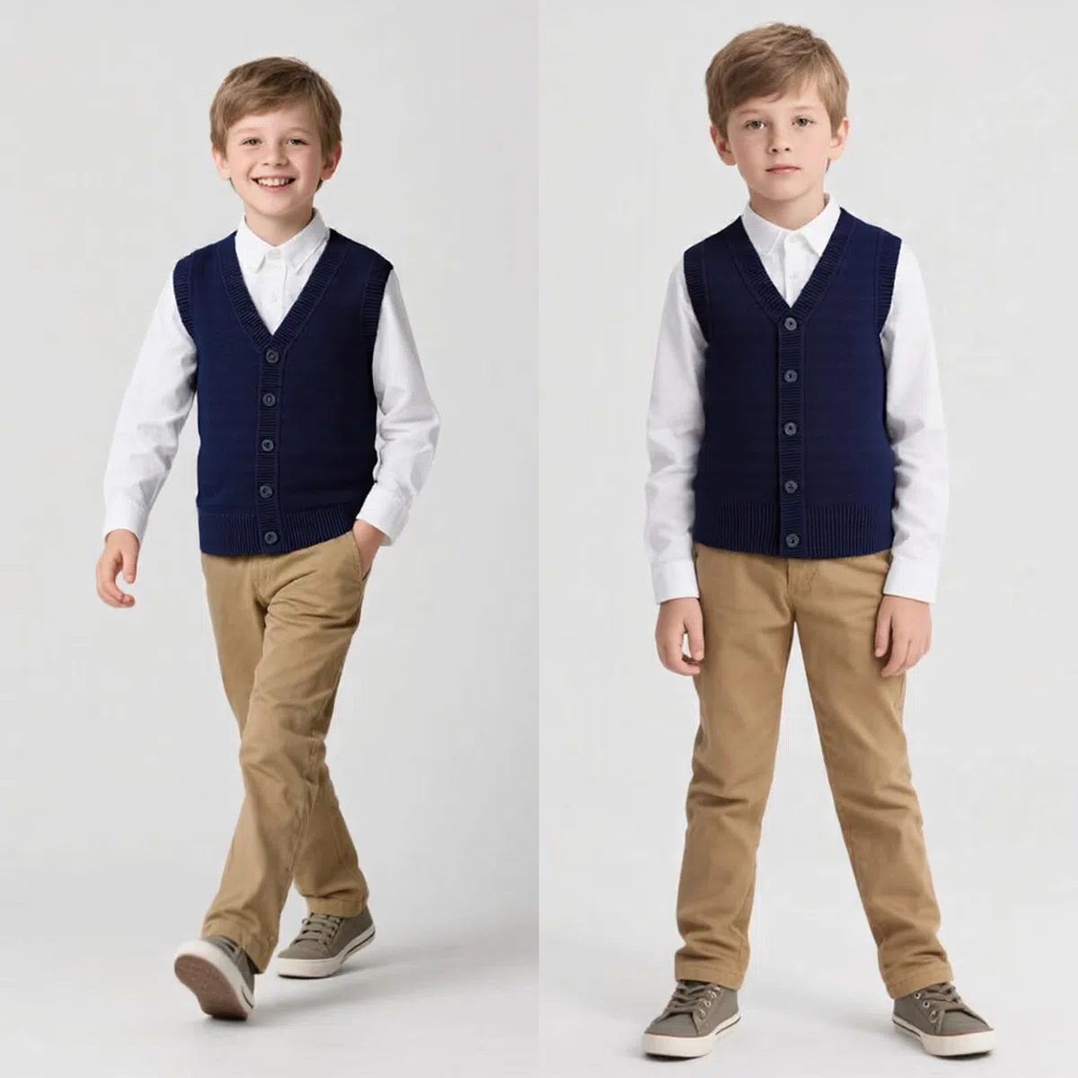 Yanmucy Gilet lavorato a maglia con scollo a V, senza maniche, per uniforme scolastica, per bambini dai 5 ai 14 anni