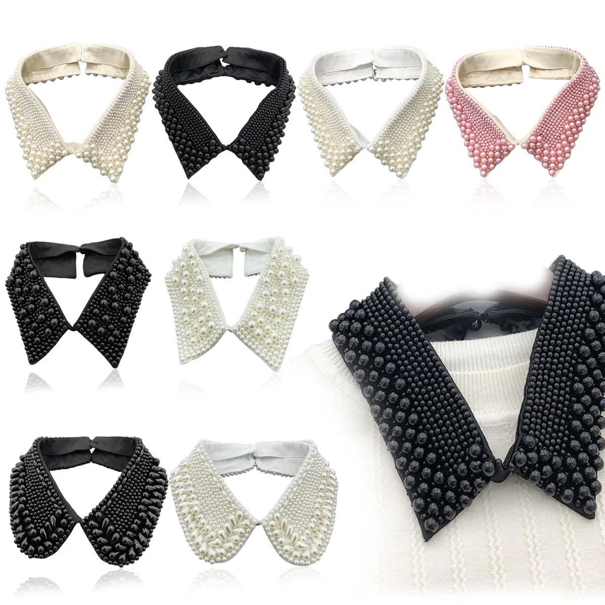 Colletto di perle da donna, rimovibile, colletto falso con perle, inserto per colletto, collo alto, colletto vintage per vestiti, maglioni, camicette, camicia