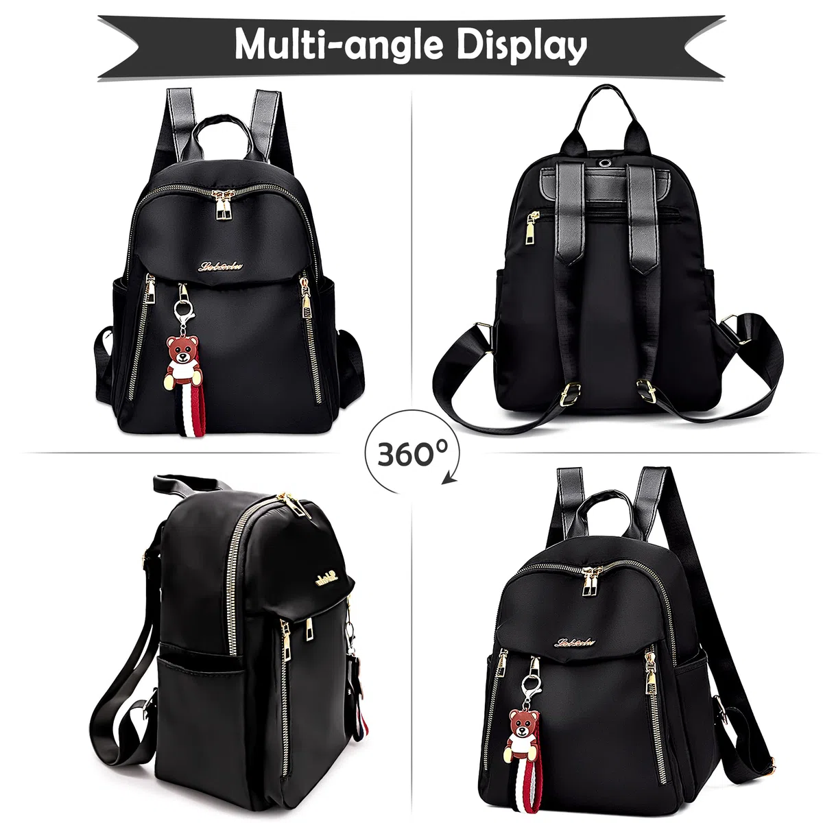 Zaino Donna Antifurto, Casual Borsa Tracolla Moda Zainetto Ragazza Leggero Impermeabile Viaggio Daypack Regolabile Piccolo Spalla per Scuola Lavoro Shopping Trekking, Nero