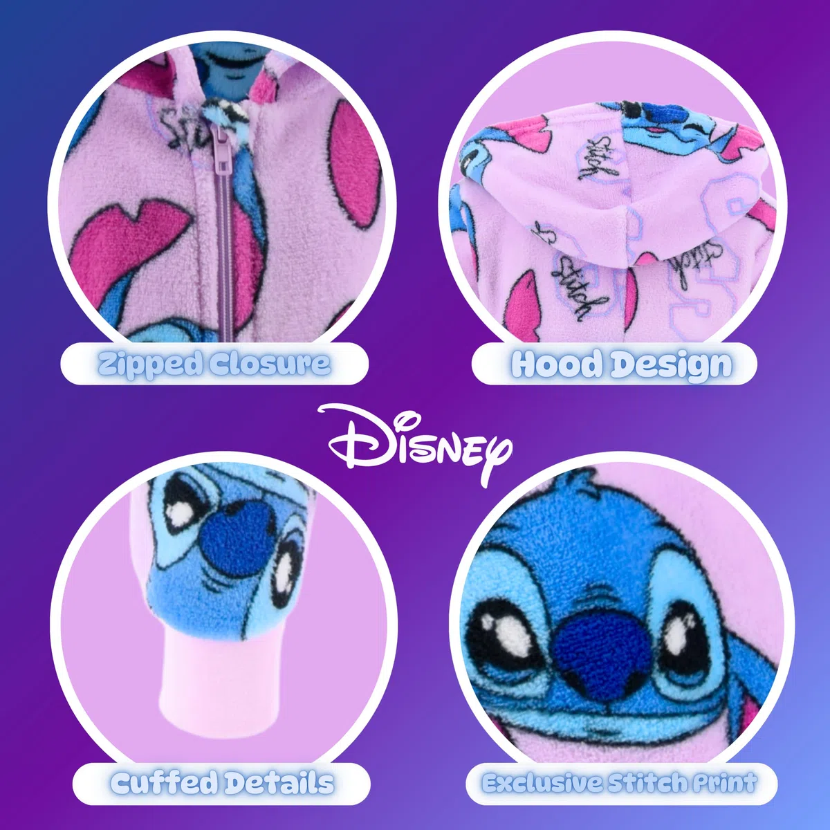 Disney Stitch Pigiama per Ragazze, Pigiama Intero per Bambina in Morbido Pile, Taglie 6 a 12 Anni
