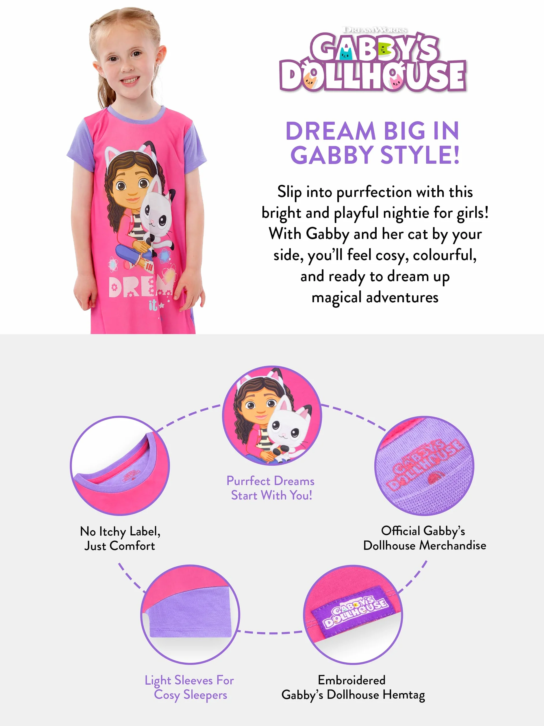 DreamWorks Pigiama per Ragazze Gabbys Dollhouse Rosa 6-7 Anni