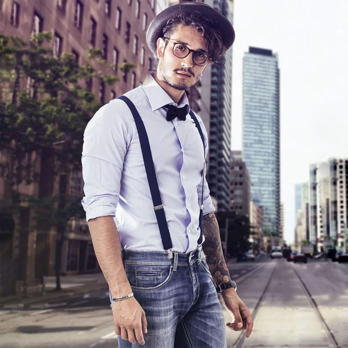 DonDon Set di bretelle eleganti e papillon per uomo e donna, forma a Y, larghezza 2,5 cm, fatto a mano - Accessorio elegante per matrimonio, festa, smoking