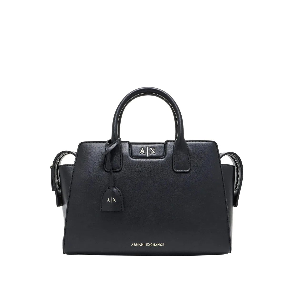 Armani Exchange Amelie, Gold Details, Logo Charm, Borsa Tote M Donna, Nero, Taglia Unica