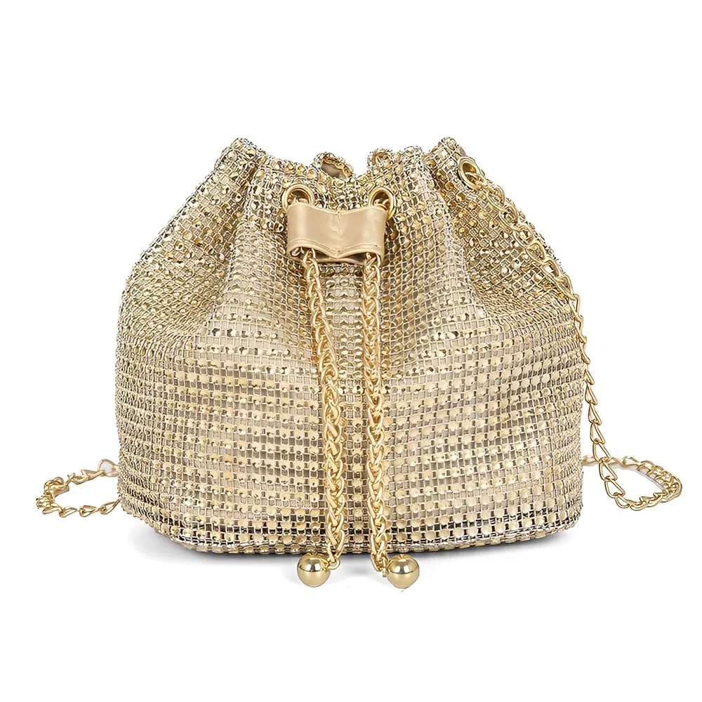 Pochette Donna Brillantini Strass Glitter Elegant Borsa da Sera Piccola Borsette con Catena per Eventi Festa Matrimonio(Oro