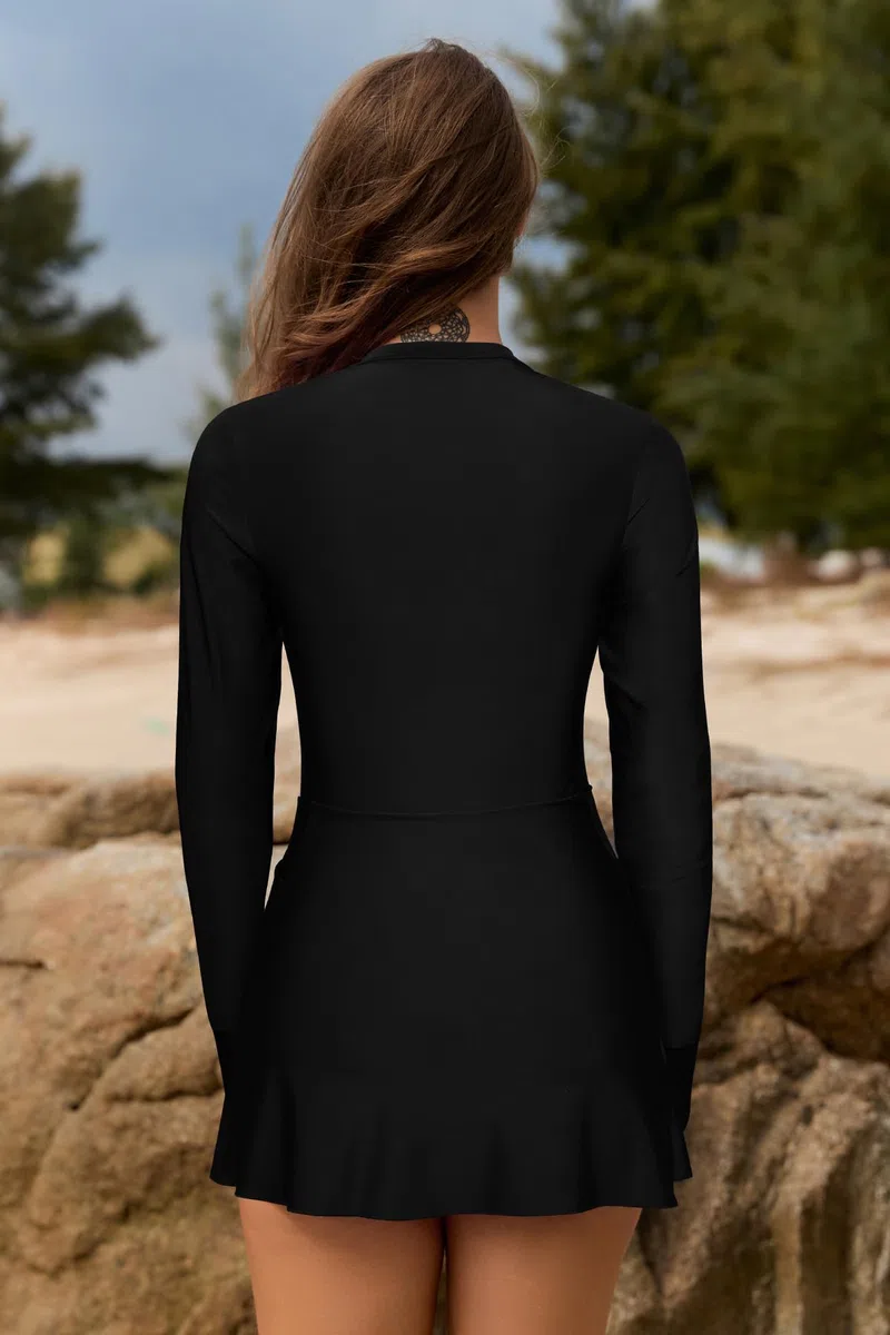 SHEKINI Donne Costumi Da Bagno Manica Lunga Mezza Cerniera Rash Guard Costume da bagno Borse