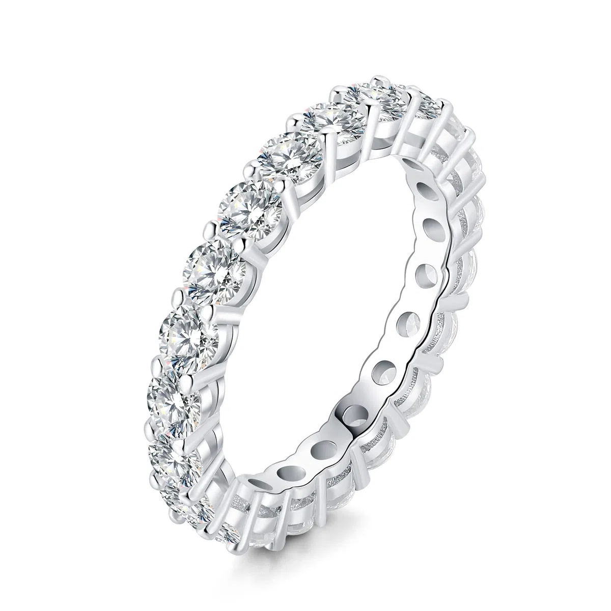 JewelryPalace Anello Half Eternity Donna Argento con Cubica Zirconia, Anelli Donna 925 con 6 Pietre a Taglio Rotondo, Fede Nuziale in Tre Ori Anello Eternity Matrimonio Argento Set Gioielli