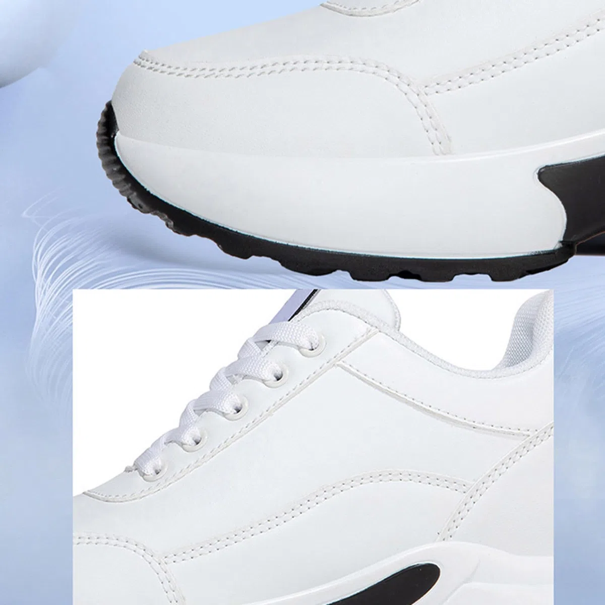 Basket Running Donna in Pelle Antiscivolo con Lacci Basket Rialzo Donna Alla Moda con Tacco di 7 cm Scarpa Sport Tempo Libero Sneakers Confortevoli Autunno Inverno per Running Outdoor