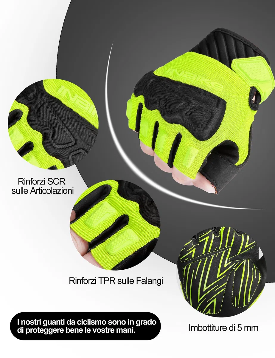 INBIKE Guanti MTB Estivi da Uomo Guanti Ciclismo Senza Dita in 5mm Imbottitura Traspirante Antiscivolo con Ottima Presa
