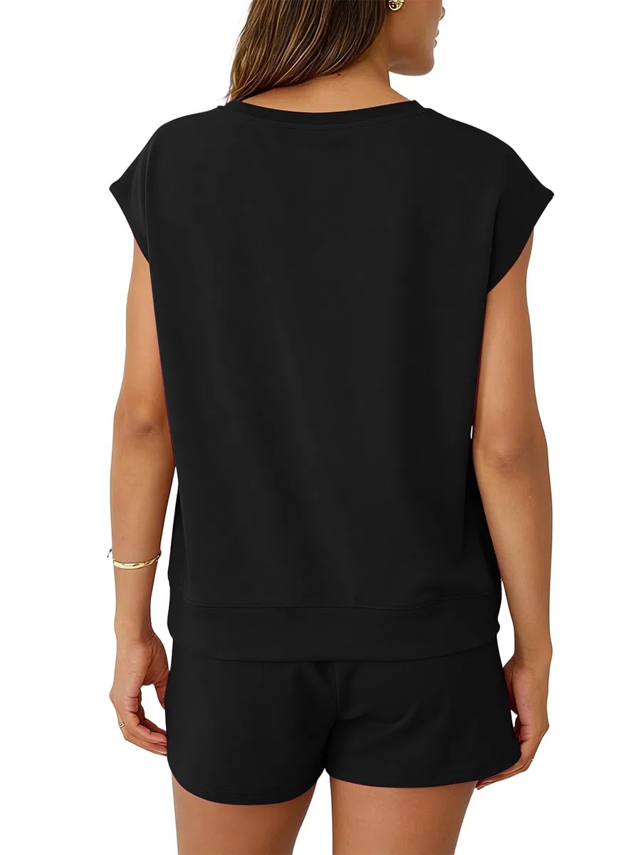 Completo Donna Estivo Corto 2 Pezzi Tuta Sportiva Estiva Senza Maniche con Scollo Rotondo e Pantaloncini Bermuda con Coulisse e Tasche