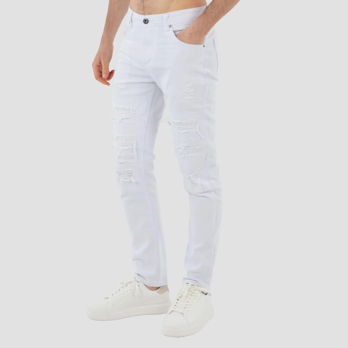 TONY BACKER - Jeans Strappati Uomo, Jeans Regular Fit Elasticizzati, Denim Uomo Casual Fashion, Straight Comfort, Neri e Bianchi, Taglie 44-54 Art. YG3424