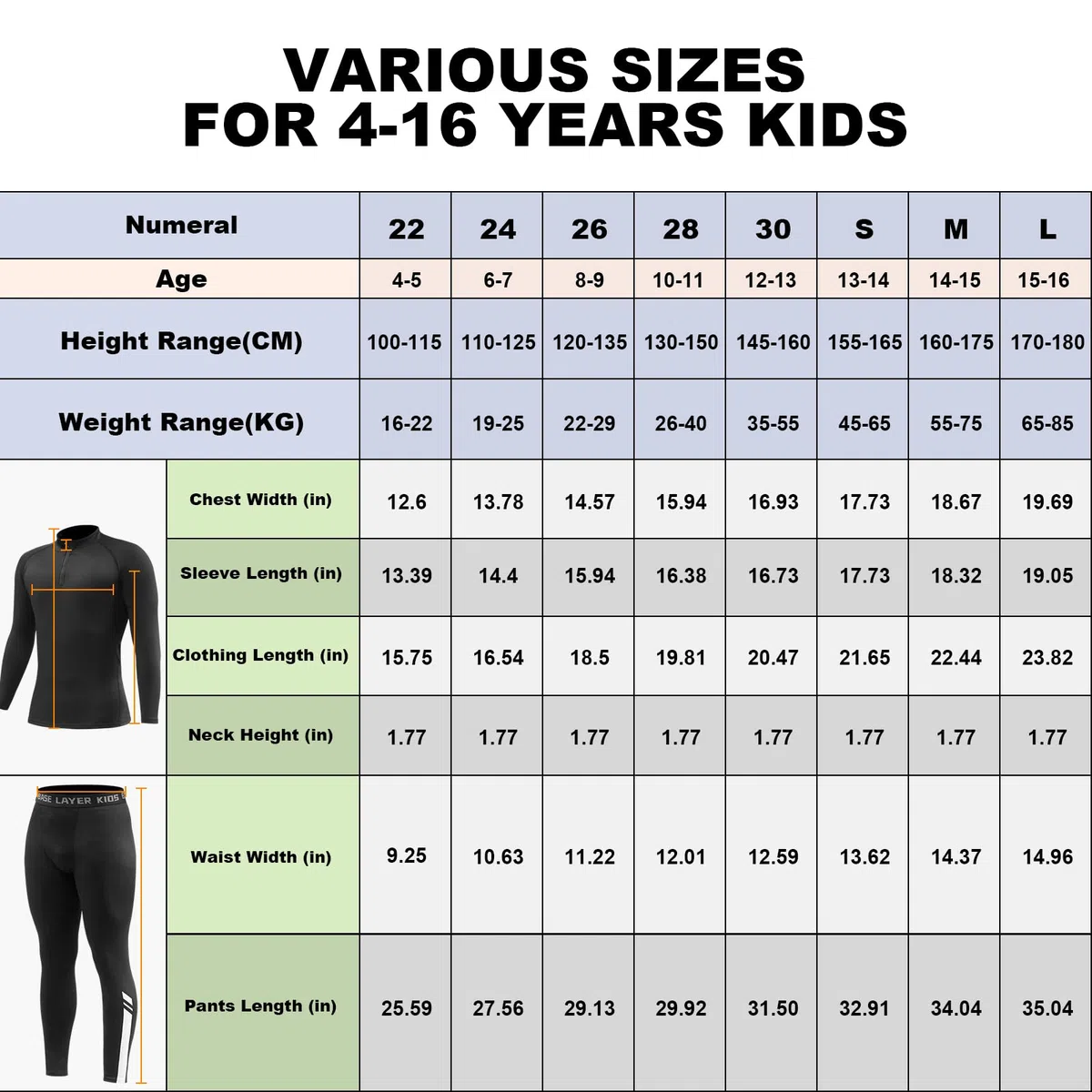 Set di intimo termico per bambini, con colletto, a compressione, a doppio strato, traspirante, per sport, calcio, basket e sci