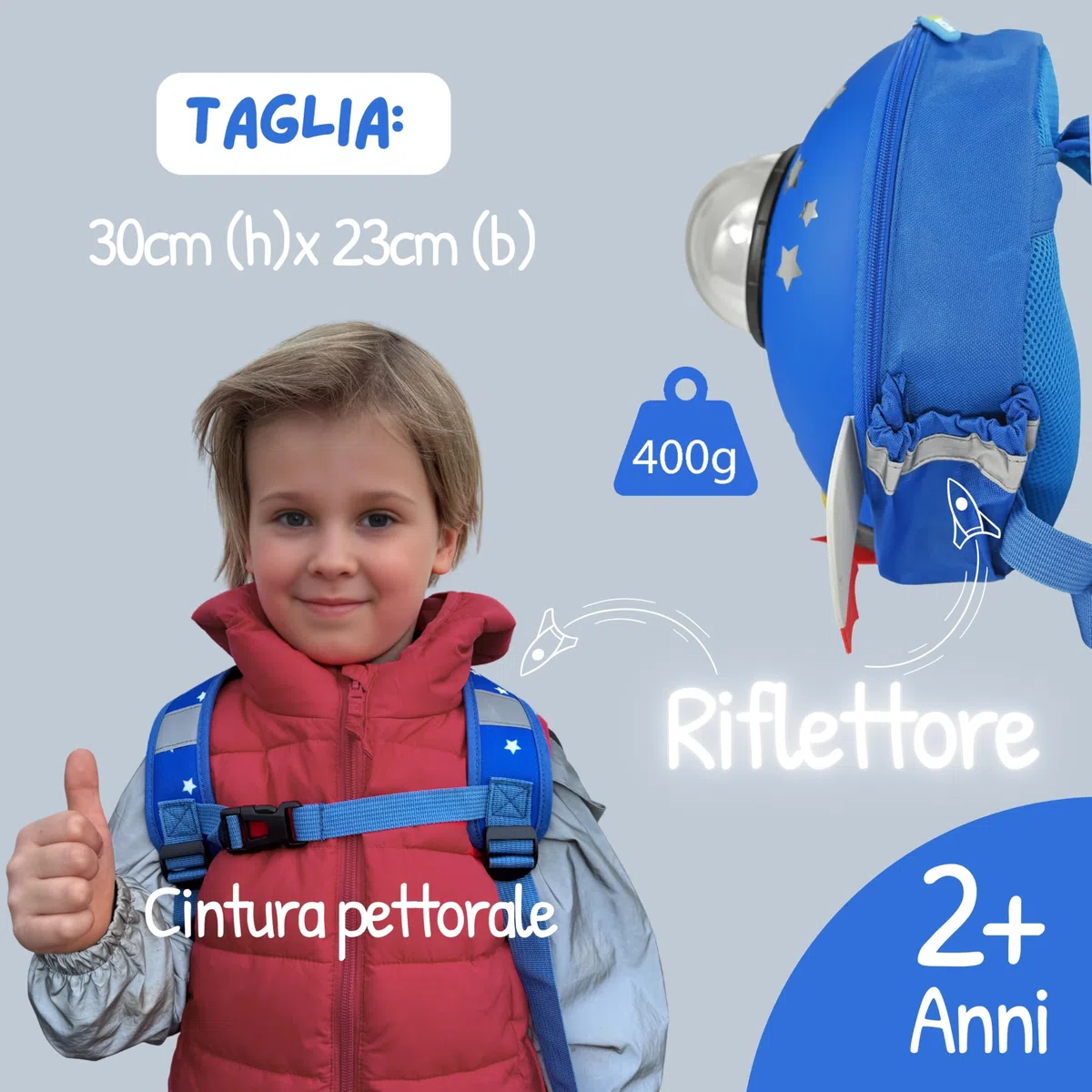 HECKBO Zaino per Bambini con Razzo o Unicorno con Oblò - Asilo Nido, Scuola e Tempo Libero - Borsa, Zaino da ginnastica, Zainetto per Bambini e Bambine