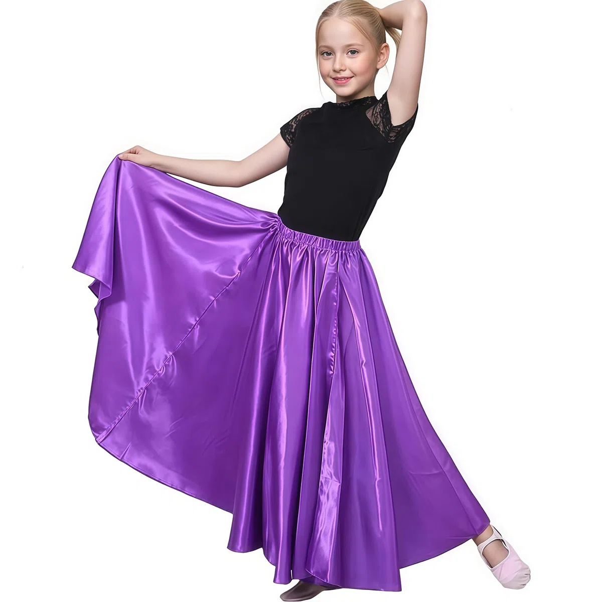 Baisdan Gonna per Danza del Ventre per Ragazze, Gonna Lunga in Raso Cerchio Completo per Danza del Ventre, Costume da Ballo Flamenco