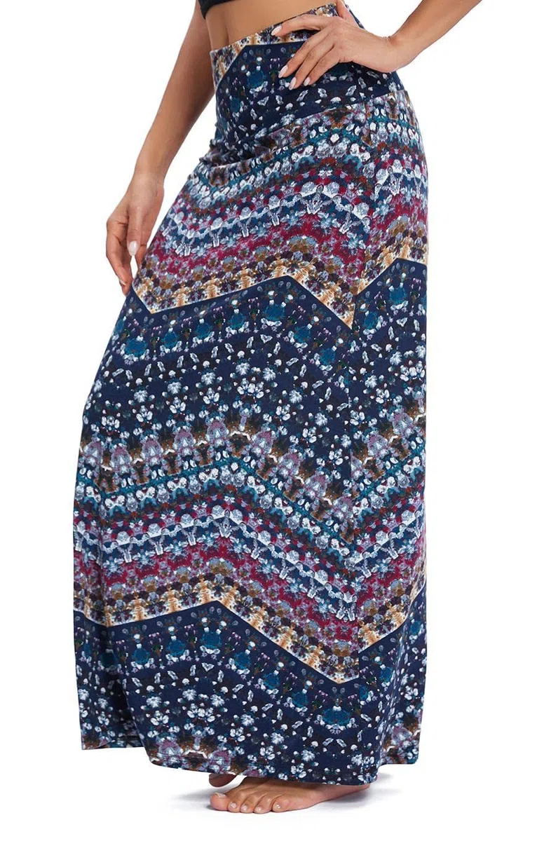 EXCHIC Donna Comodo Elastico Vita Alta Maxi Gonna Boho Flared A-Linea Lungo Yoga Gonne