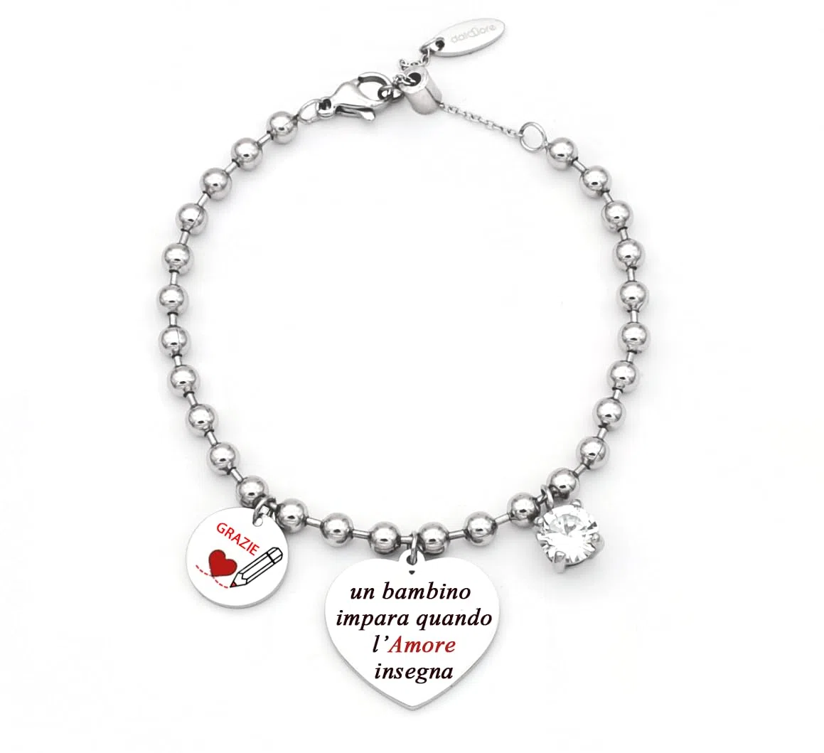 dalcuore Bracciale Amicizia Donna Acciaio Ipoallergenico Regolabile. Charm Frase Incisa. Idea Regalo Originale per Lei: Compleanno, Natale, Laurea. Perfetto per Amica, Fidanzata, Sorella, Mamma, Zia.