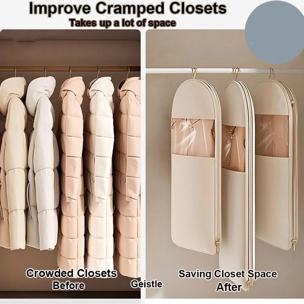 Borsa salvaspazio da appendere, con cerniera a compressione, salvaspazio, organizer per armadio per piumino, sacchetti sottovuoto (beige, (M, L, XL, 3 pezzi)