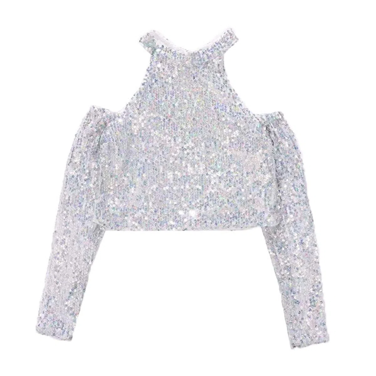 Maglietta per bambini con paillettes scintillanti, ideale per spettacoli jazz, streetdance, abbigliamento da palcoscenico a maniche lunghe, girocollo, per bambini e adolescenti