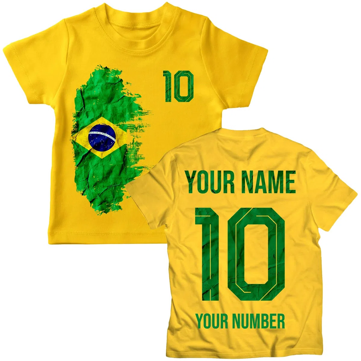 T-Shirt da Tifoso di Calcio per Bambini Brasile 2026 Personalizzato in Cotone con Grafica, Nome e Numero Personalizzati, a Maniche Corte