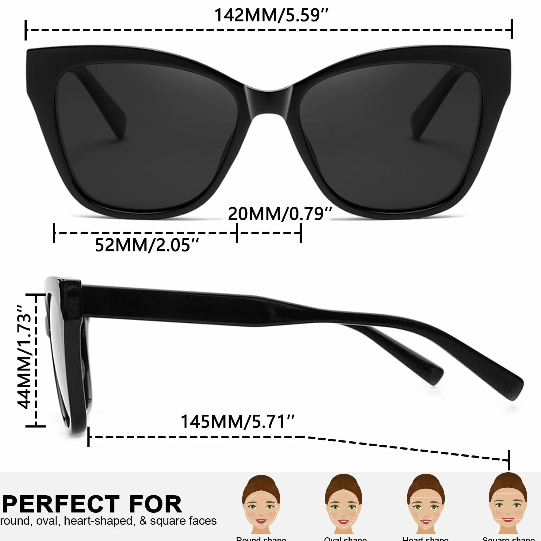 Joopin Occhiali da Sole Donna Polarizzati Occhi di Gatto Protezione UV400 Montatura in TR90 Acetato Moda Vintage Grandi Cat Eye Occhiali da Sole