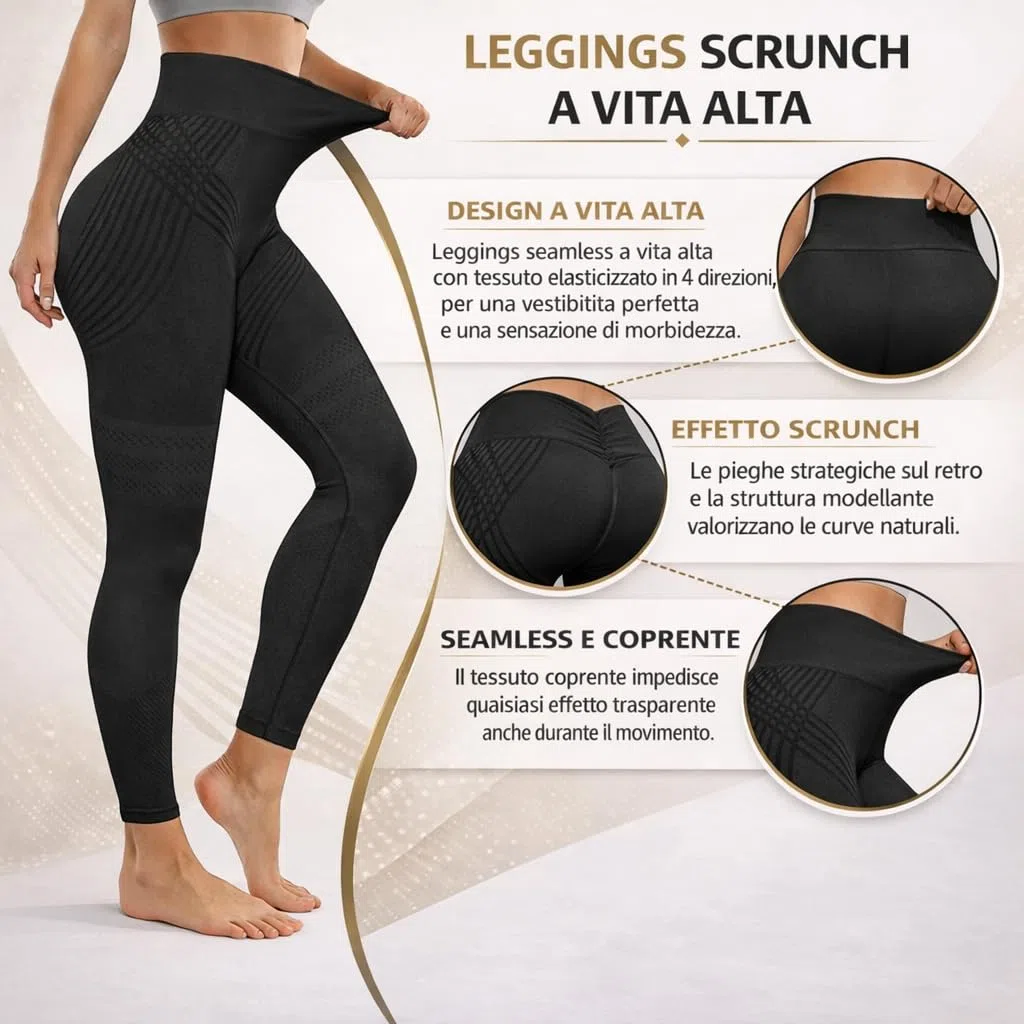 Leggings Donna 3D Anticellulite Push Up, Vita Alta Seamless, Compressione Modellante, Tessuto Opaco per Yoga, Palestra e Fitness