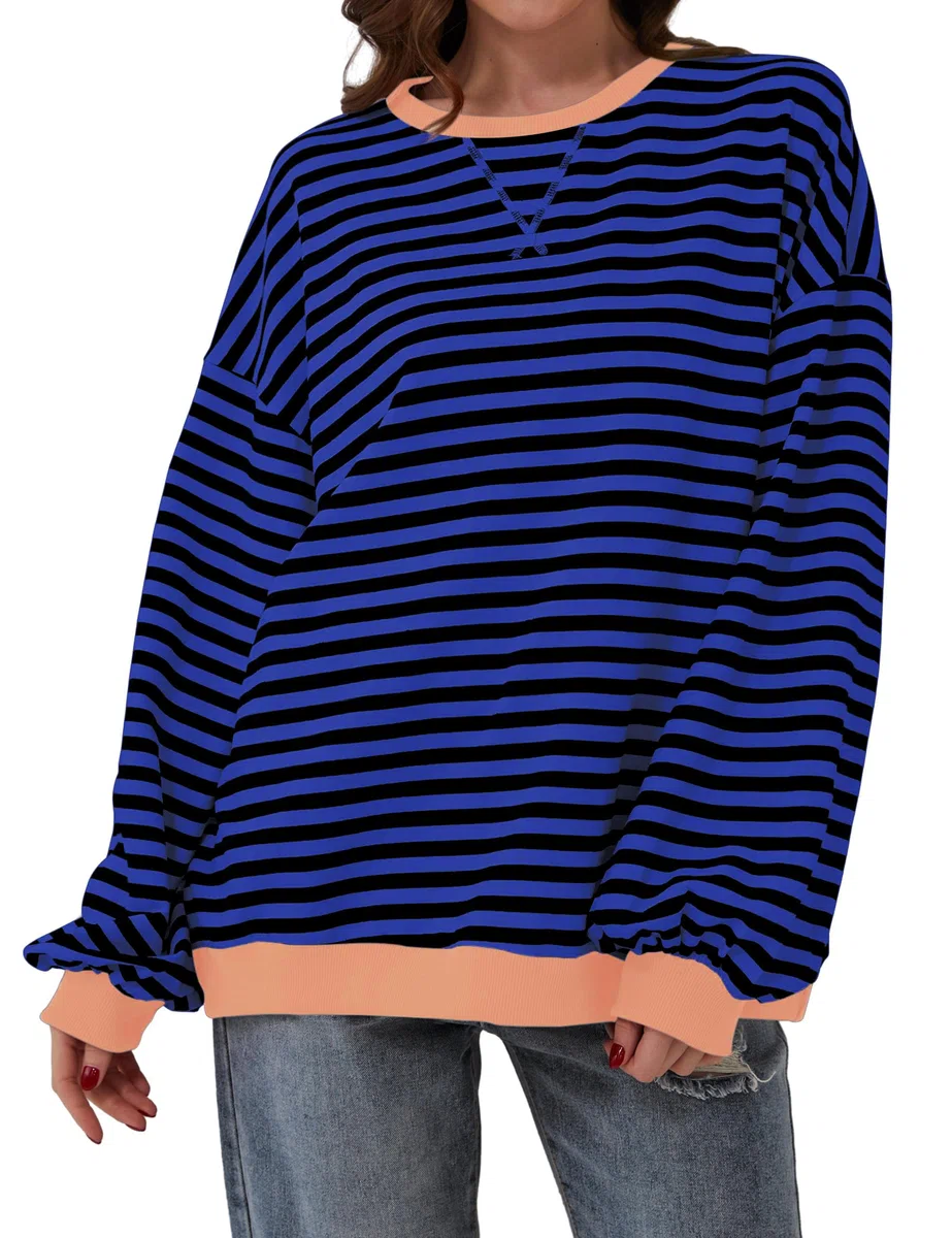 DUOEASE Felpa Oversize Donna Invernale Semplici Righe Manica Lunga,Maglione Donna Elegante Girocollo Casual