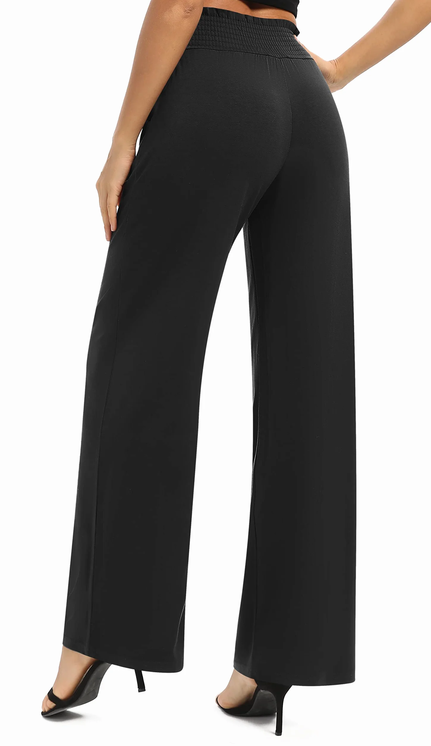 Donna Solido Sciolto Gamba Dritta Palazzo Pantaloni A Vita Alta Elastico Casual Pantaloni con Tasche