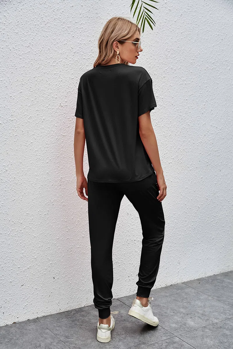 Completo Sportivo Donna Tute da Ginnastica da Donna Estiva Cotone 2 Pezzi Homewear Manica Corta T Shirt+ Pantaloni Tute Sportiva Casa Pigiama Set