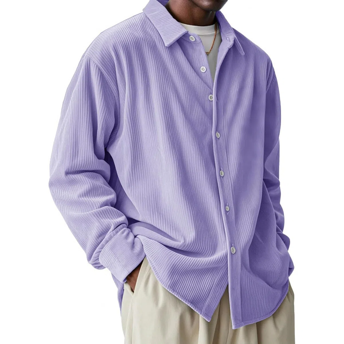 Camicie a Maniche Lunghe da Uomo con Motivo a Nido d'Ape, Camicie con Bottoni, Camicie con Texture, Eleganti Camicie Casual Urbane da Uomo in Velluto a Coste a Maniche Lunghe per Tutti i Giorni