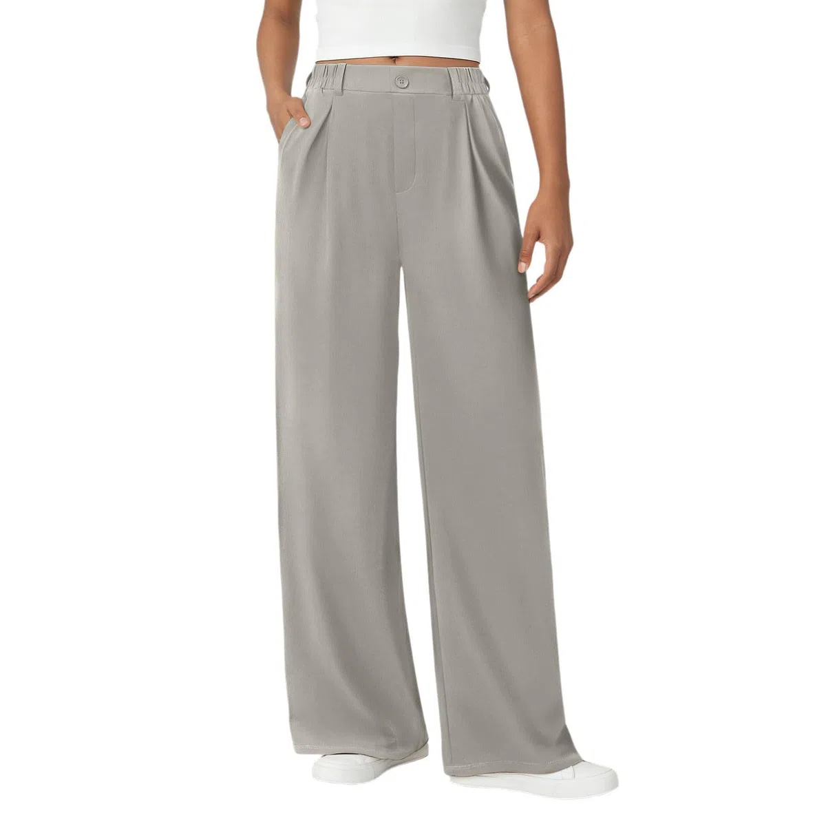 Generico Pantaloni Larghi Donna Estivi Casual - Pantaloni Lino Leggeri Elastico in Vita Elegante Baggy Linen Pants Pantalone da Spiaggia Sportivo Lavoro Vita Alta Pantalone con Coulisse Gamba Larga