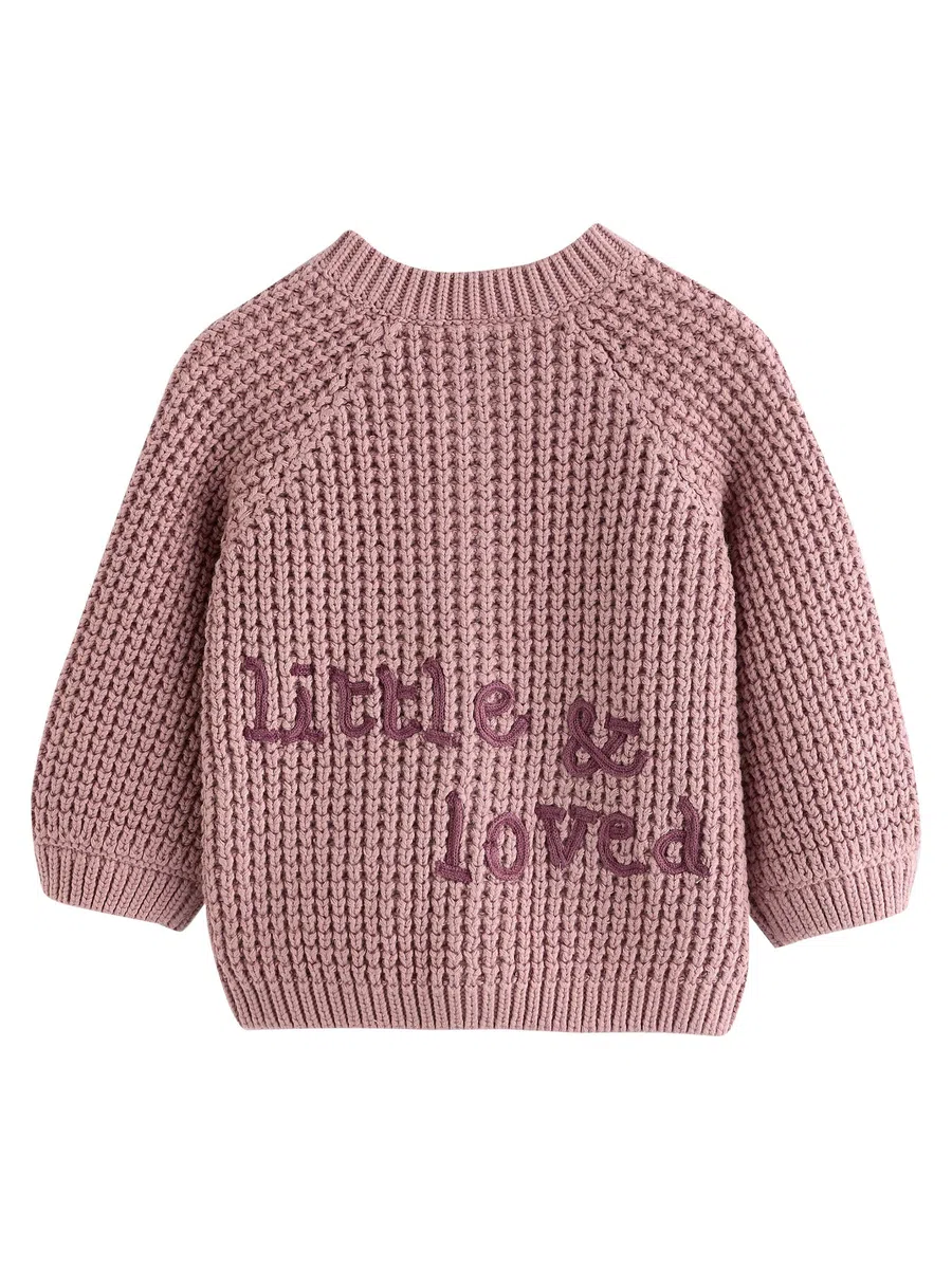 NEXT Bambina Cardigan in Maglia per Bebè con Scritta Ricamata sul Retro
