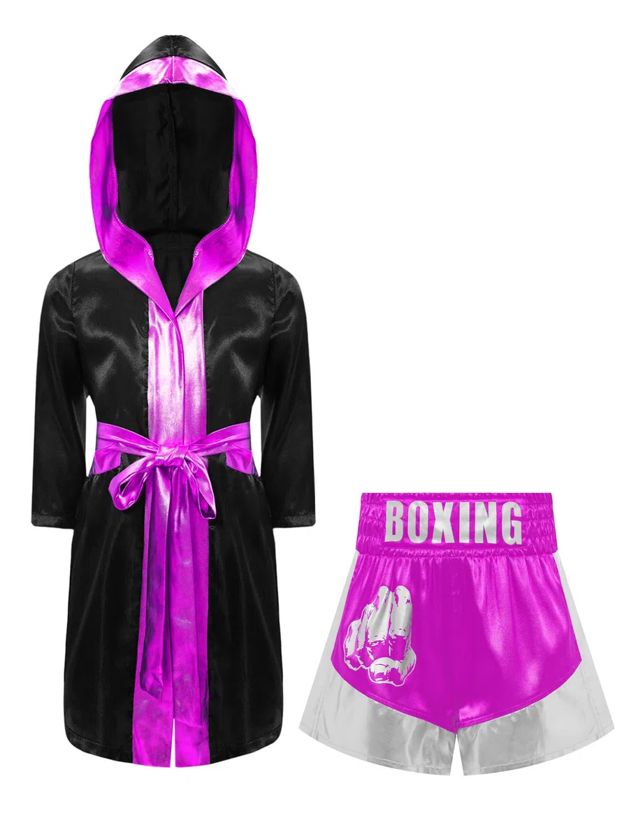 Oyolan Accappatoio da bambino con cappuccio, Muay Boxe e pantaloncini da boxe, vestito MMA Kick Boxing