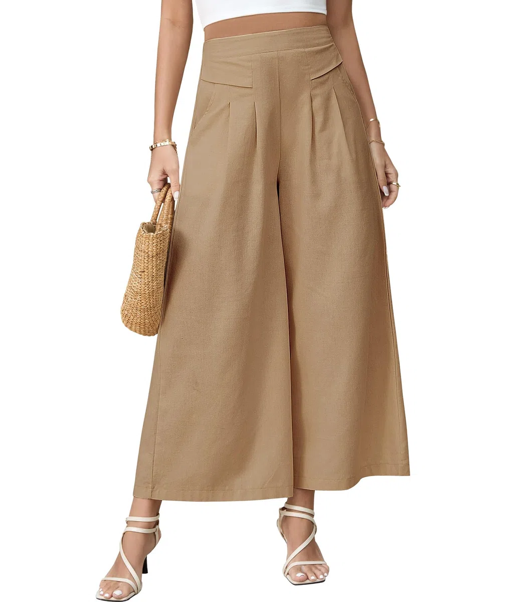 Pantaloni Donna Pantaloni Estivi 7/8 Pantalone Gamba Larga Leggeri Larghi Pantaloni Elastici in Vita con Tasche Tinta Unita Casual Pantaloni Donna Comodi