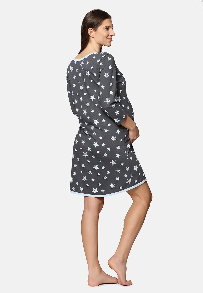 Be Mammy Camicia da Notte Premaman Funzione Allattamento BE20-176 (Grafite Stelle Blu, XL)