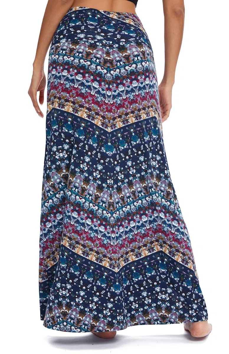 EXCHIC Donna Comodo Elastico Vita Alta Maxi Gonna Boho Flared A-Linea Lungo Yoga Gonne