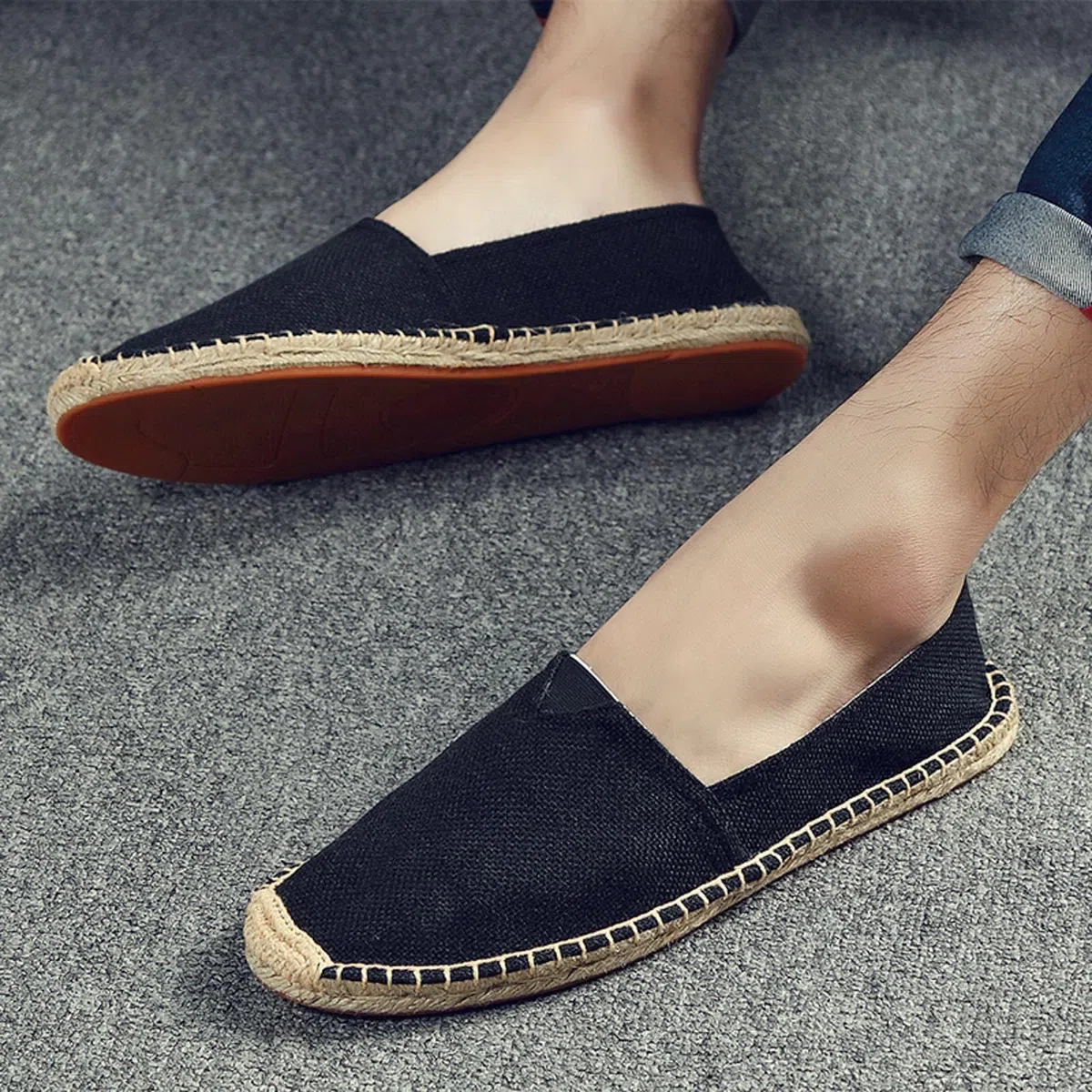 Generico Espadrillas Uomo Nero Misura 39 in Canvas Basse Espadrilles Mens Traspiranti Tinta Unita Suola Antiscivolo Scarpe Uomo Estive Classiche Slip On