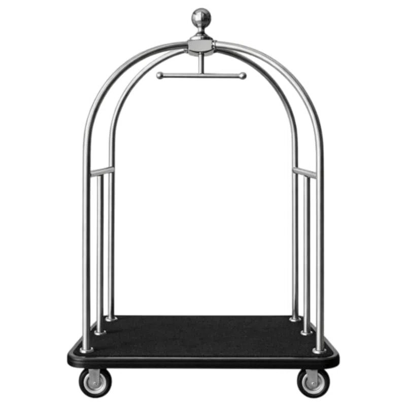 Carrello per bagagli professionale argento – Struttura in acciaio inox – 900 x 550 x 1800 mm – Ruote Girevoli con Freni – Ideale per hotel e stabilimenti di Prestige